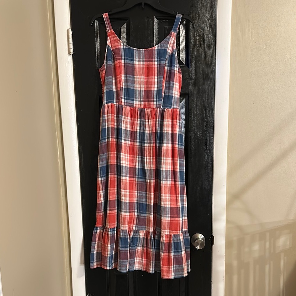 Plaid Sleeveless women’s Dress - Red and Blue